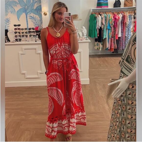 Farm Rio Red Majestic Coconut Tree Maxi Dress XS - Picture 4 of 9